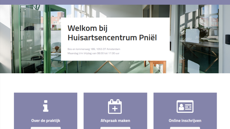 Screenshot nieuwe website Huisartsenpraktijk Pniël.